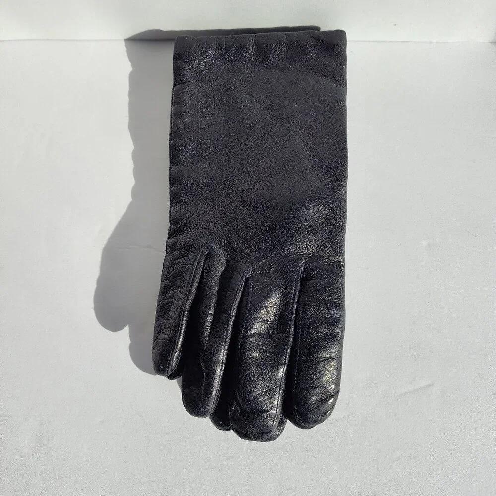 Ladies SZ 7 Black Leather Gloves